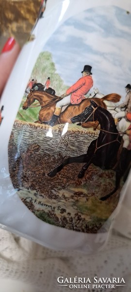 English equestrian scene plate, jug