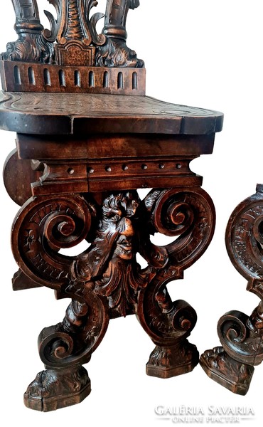 A701 antique, richly carved sgabello Italian Renaissance chairs