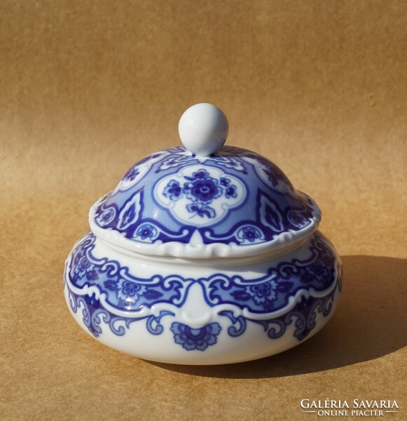 Nagyméretű Wallendorf német porcelán bonbonier doboz Echt Kobalt barokk stílusú dekorral