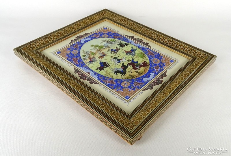 1M622 beautiful old orientalist equestrian scene in frame 37.5 X 31.5 Cm