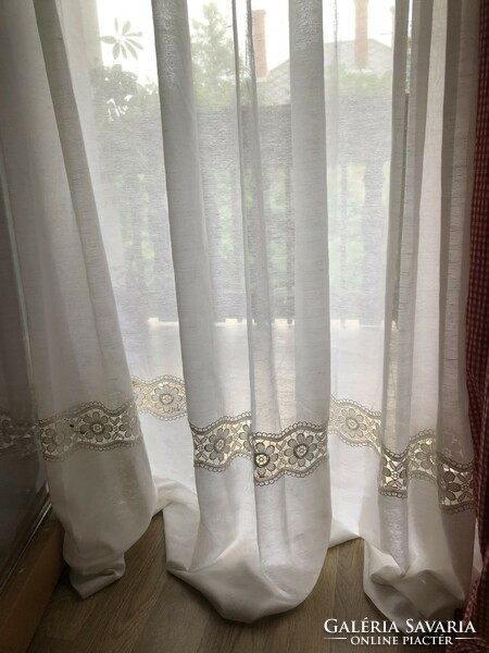 Curtain semi-organza ready-made curtain with lace insert at the bottom, 2 pcs