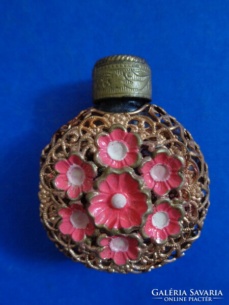 Old perfume bottle, enamel painted copper mesh