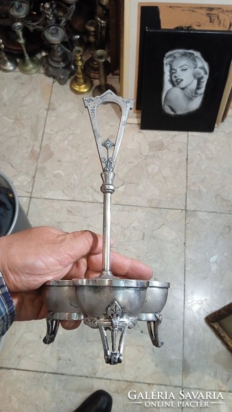 Thick silver-plated salt and pepper holder, Art Nouveau, 20 cm high