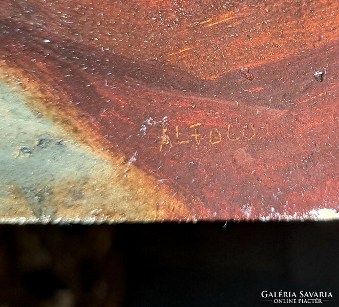 Pipázgató, borozgató - olajfestmény Alföldi jelzéssel - parasztbácsi portréja