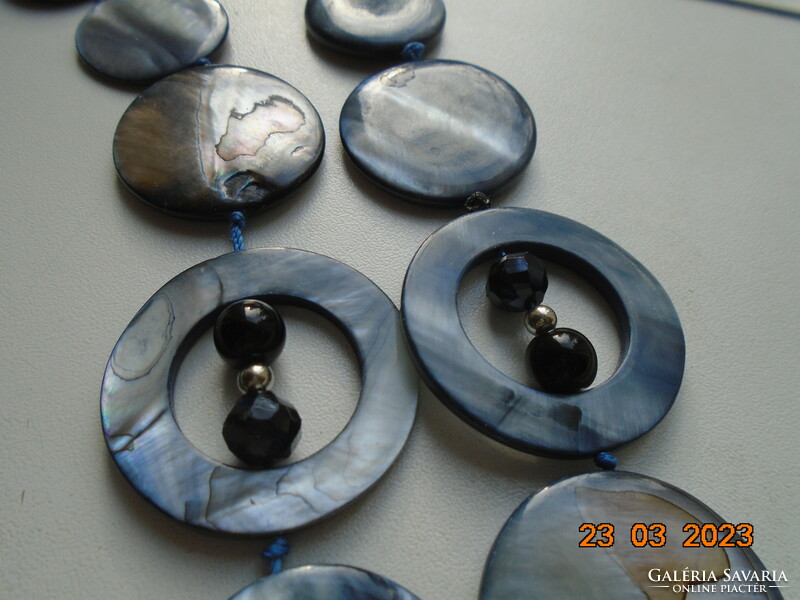 Spectacular long neck blue abalone large disc and faceted mineral and glass beads