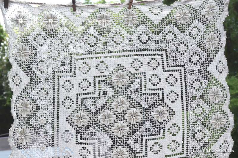 Antique old hand crocheted netting fillet lace spool lace tablecloth tablecloth centerpiece 72 x 70