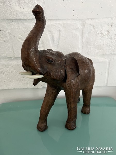 Lucky elephant statue leather and wood