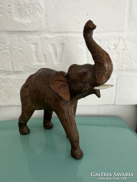 Lucky elephant statue leather and wood