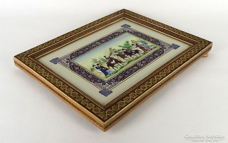 1M623 Gyönyörű régi orientalista lovas jelenet keretben 22.5 x 28.5 cm