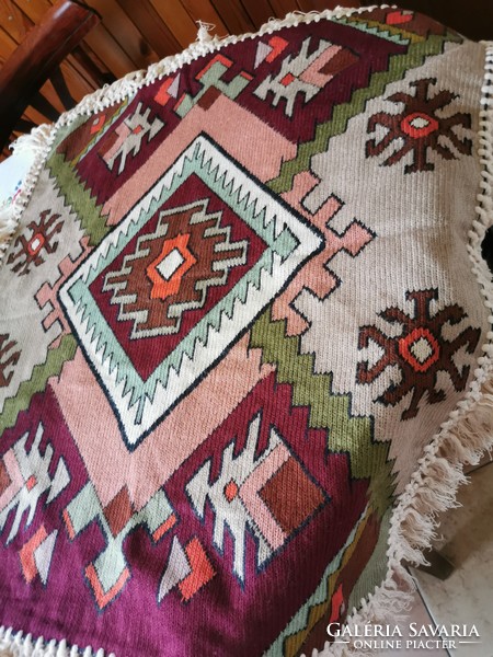 In beautiful condition, kilim, kilim-lined tablecloth 75 cm x 70 cm + fringe, kilim tablecloth