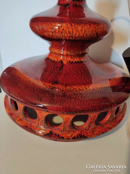 West German vintage ceramic pendant lamp fat lava orange