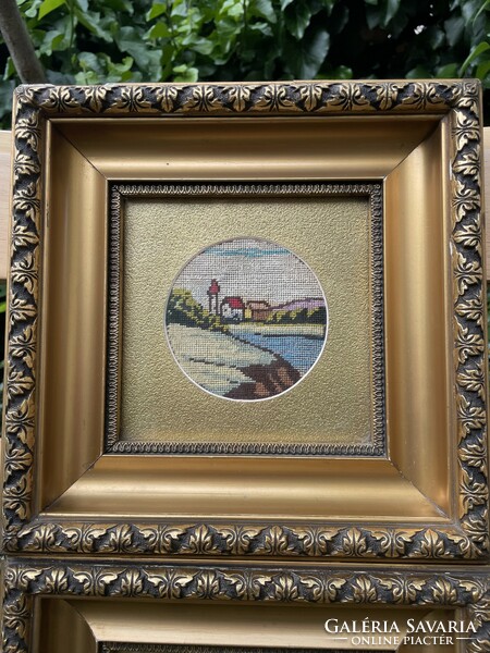 Old tapestry picture in an antique frame