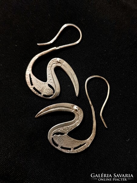 Silver toucan earrings. Animal!