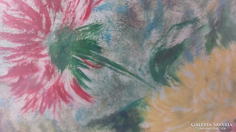 (K) Régi szignózott virágcsendélet festmény  51x36 cm kerettel