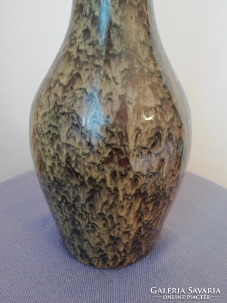 Retro, jelzett csurgatott mázas váza, 39cm
