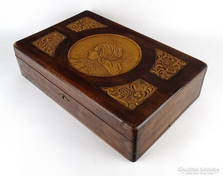 1M650 old beautiful large marked carved wooden box 1925