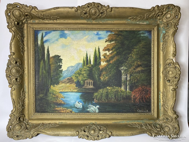 Oil painting with blonde frame - signed