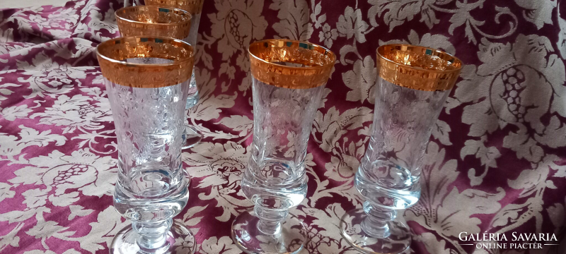 Vintage murano medici exclusive gold-rimmed engraved 5-piece Italian glass set