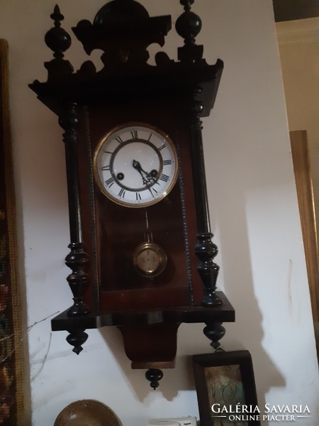 Antique 2 wall clocks, semi-percussive, mechanical, Roman numerals, working