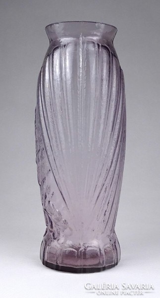 1I306 Mid century formába préselt üveg váza 18.5 cm