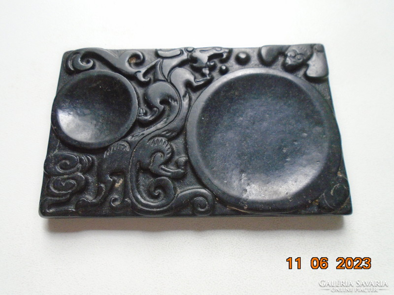 Qing Dynasty carved dragon pattern black duan inkstone