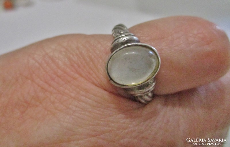 Nice small old handmade silver ring with moonstone