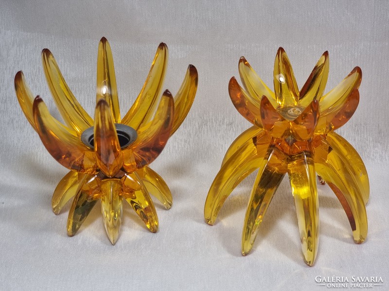 2 pairs lucite friedel plastic candle holders ges gesch w germany orange lotus flower.