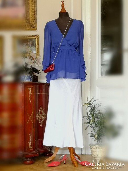 Jane Norman Size 38 Royal Blue Japanese Sleeved Muslin Blouse
