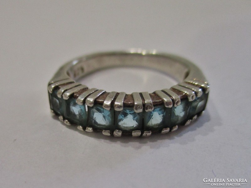 Különleges régi kézműves ezüst gyűrű kék kövekkel
