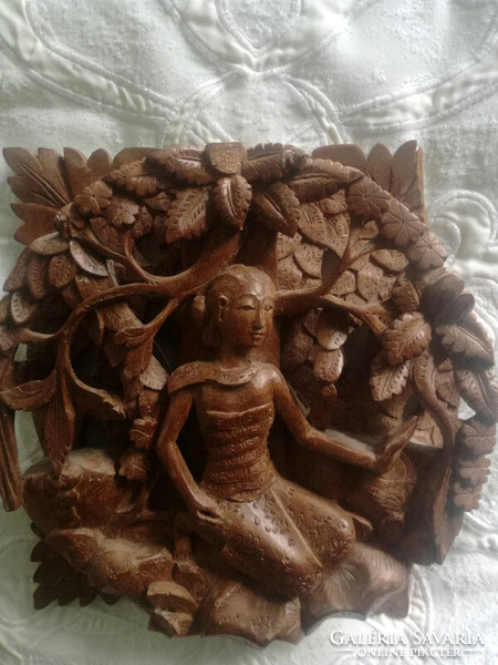 Sandalwood Bali carved goddess wall picture - art&decoration