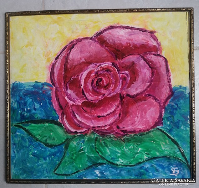 Expresszív rózsa akril 42x45 cm