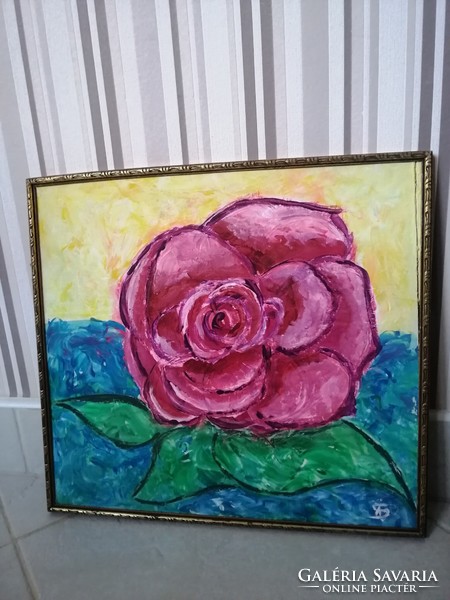 Expressive rose acrylic 42x45 cm
