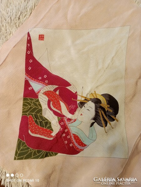 A beautiful shawl and scarf with a Japanese geisha pattern