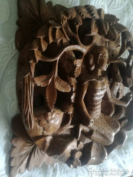Sandalwood Bali carved goddess wall picture - art&decoration