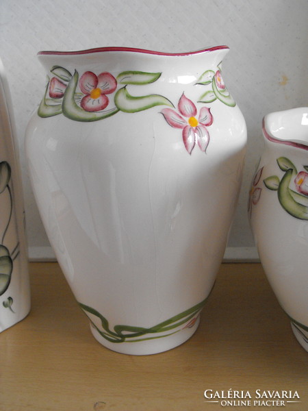 Majolika váza, kaspók - jelzett Telmex RT - kézi festés, szecessziós jellegű, nagy méretek