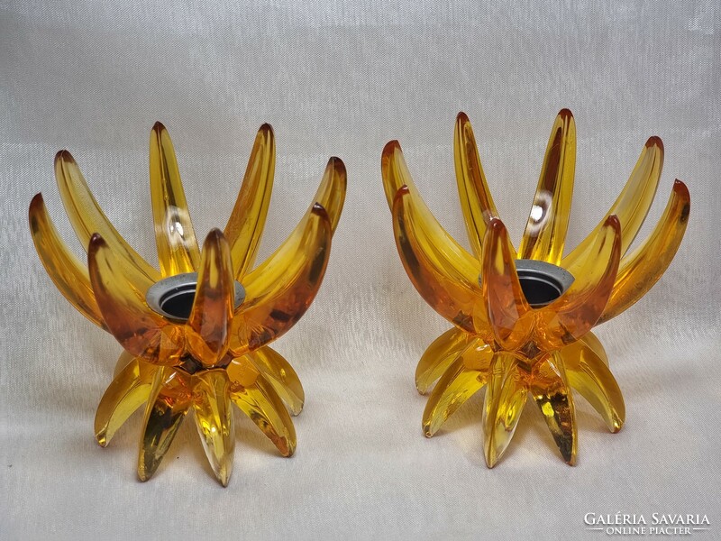 2 pairs lucite friedel plastic candle holders ges gesch w germany orange lotus flower.