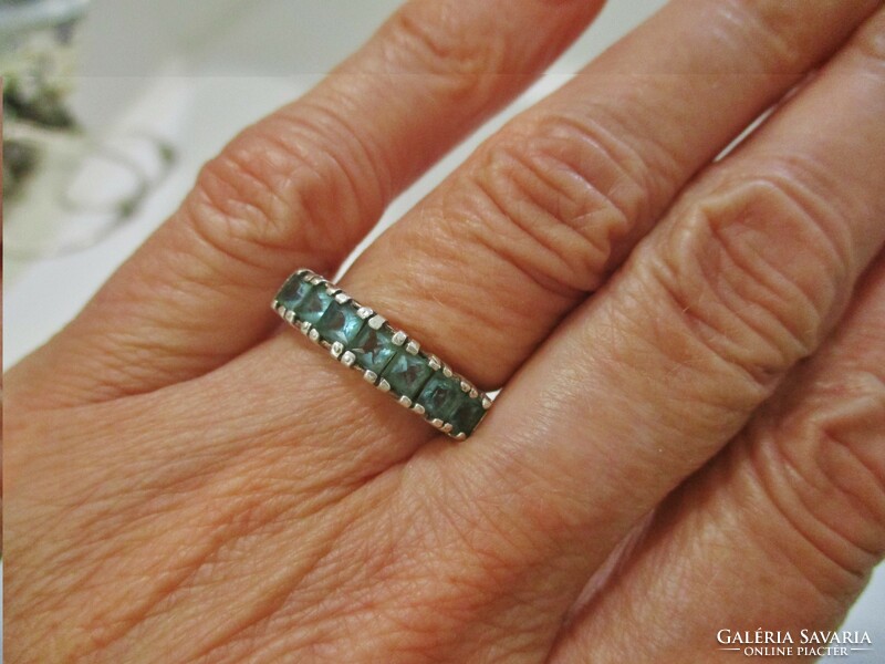 Különleges régi kézműves ezüst gyűrű kék kövekkel