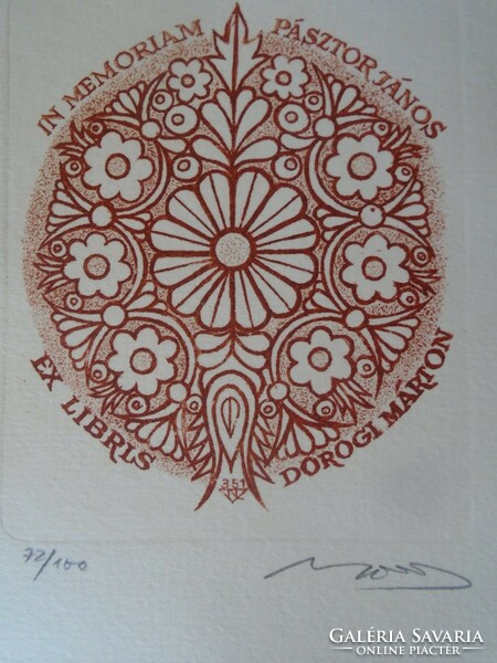 D195868 Ex Libris - Pásztor János Dorogi Márton - 72/100 rézkarc-Nagy László Lázár 1935-2019 szignó