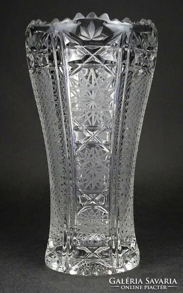 1N158 Régi préselt csiszolt üveg váza 20.5 cm