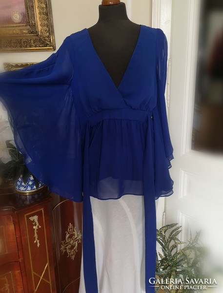 Jane Norman Size 38 Royal Blue Japanese Sleeved Muslin Blouse
