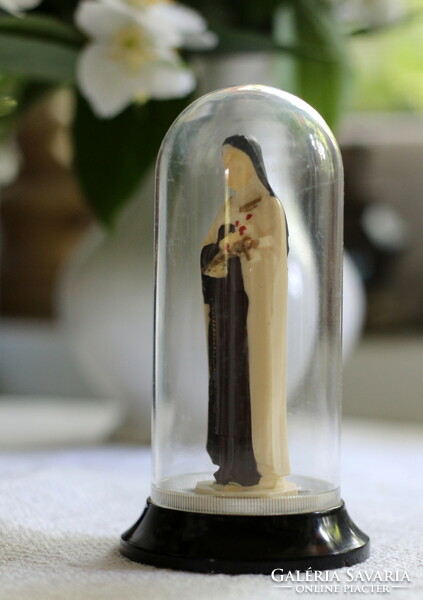 Lisieux-i Szent Teréz vintage kis szobrocska búra alatt, kegytárgy, olasz gyártmány
