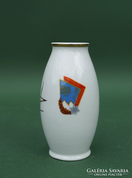 Old retro Hóllóháza porcelain ganz mávag nature lovers emblem vase