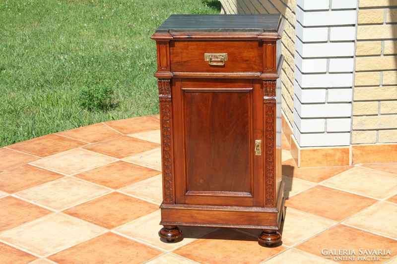 Carved bedside table with tin German marble top