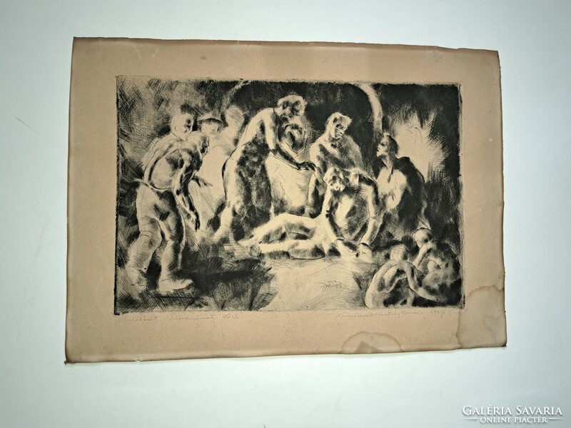 Béla Kontuly (1904 - 1983): death case, proof 1927 etching