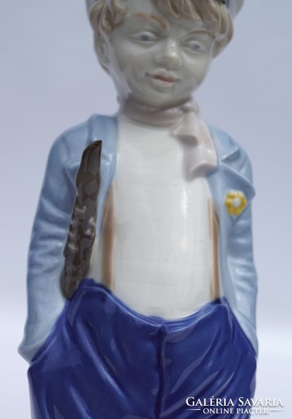 Német porcelán figura GDR Lippelsdorf Hilla Peyk zenész fiú