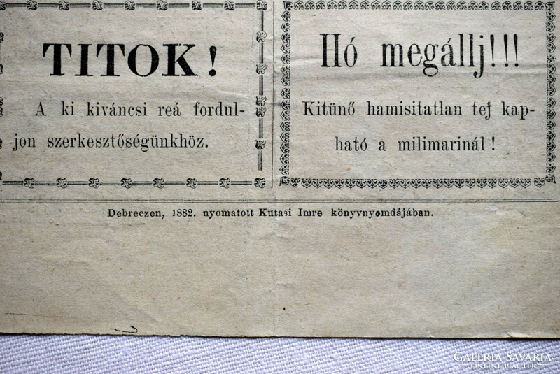 Debrecen inspector Blaha Lujza's official newspaper, 1882 Apr 21, attractive issue, front cover, newspaper, rare