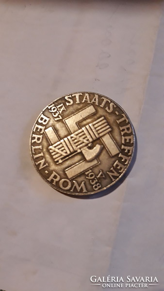 Heitler és  Musszolini 1937.09 -1938.05 extra ritka ezüst medál, plakett berli-romatengej későb toki