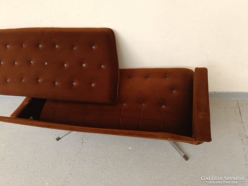 Retro metal frame sofa armchair chrome brown upholstered furniture for reupholstering 681 7480