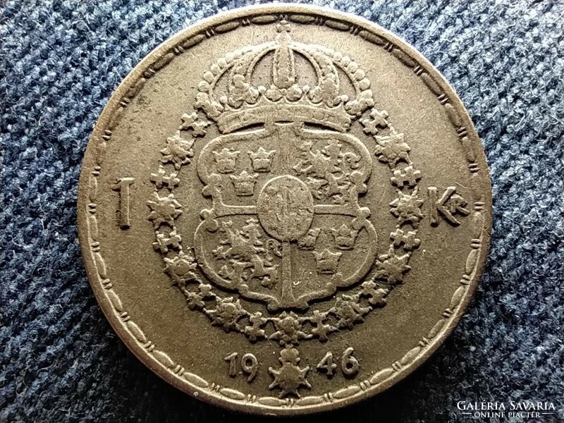 Svédország V. Gusztáv (1907-1950) .400 ezüst 1 Korona 1946 TS (id59771)