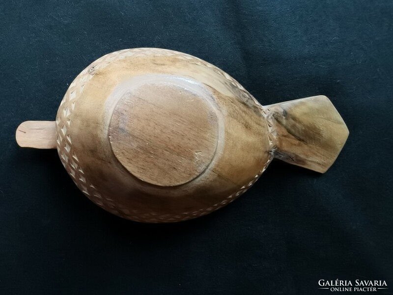 Vintage hand-carved Scandinavian bird-shaped hardwood bowl and bowl